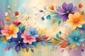Floral Symphony: Abstract Art Featuring Numerous Flowers, Swirling Colors Merging with Floral Silhouettes in a Dynamic Background