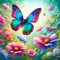 Floral Symphony: Blooms and Butterflies Dance in Harmony. Royalty Free Stock Photo