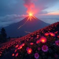 Floral Symphony Enchanting Blooms and Volcanic Glow