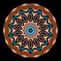 Floral tapestry mandala. Tribal ethnic style vector background. Round mandala with zig zag stitching. Embroidered colorful