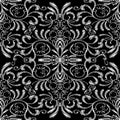 Floral tapestry seamless pattern. Embroidery damask black white Royalty Free Stock Photo