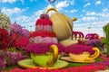 Floral tea set in Dubai Miracle Garden Dubai UAE Royalty Free Stock Photo