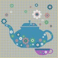 Floral teapot background, vintage, vector