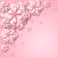 Floral tender background with 3d cut out paper pink flowers