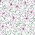 Floral tender seamless pattern. Vector endless texture of pink tropical flowers on a light background for bedding, kitchen