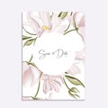 Floral tender soft magnolia vector illustration. Wedding invitation card template design, pink peony flowers and calla lily Royalty Free Stock Photo