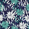 Floral texture for fabric. Ornament of flowers and leaves on a purple background for decoration of tile and paper and wallpaper on Royalty Free Stock Photo