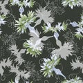 Floral texture for fabric. Textile vintage seamless pattern. Vector endless textra with cornflowers on a dark background for