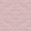 Floral textured 3d seamless pattern. Vector embossed light pink background. Repeat emboss flowers backdrop. Surface relief Royalty Free Stock Photo