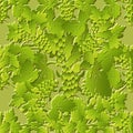 Floral textured emboss grapes 3d seamless pattern. Vector surface embossed background wallpaper with green 3d grapes, leaves,