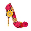 Floral textured high heel shoe Royalty Free Stock Photo