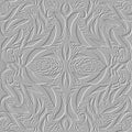 Floral textured lines 3d seamless pattern. White ornamental abstract emboss background. Repeat decorative surface ornament. Relief