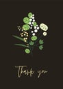 Floral Thank You card. Botanical postcard with nature design, delicate gentle field, meadow blooms. Tender herbal