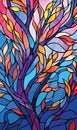 Floral theme vector in stained glass style with branches with berries and leaves on a blue sky background