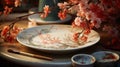 Floral Themed Handpainted Plate on White Rustical AI Generated