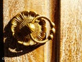 Floral traditional door handles on wooden doors Royalty Free Stock Photo