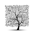 Floral tree, black silhouette for your design Royalty Free Stock Photo