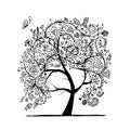 Floral tree, black silhouette for your design Royalty Free Stock Photo