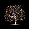 Floral tree colorful on black for your design Royalty Free Stock Photo