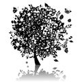 Floral tree silhouette black Royalty Free Stock Photo