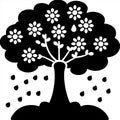 Floral Tree Silhouette with Raindrops Vector Art for Nature Design Projects Royalty Free Stock Photo