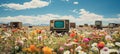 Floral Tribute to the Past: Vintage TV Collection in a Meadow