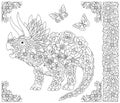 Floral triceratops dinosaur. Adult coloring book page Royalty Free Stock Photo