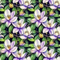 Floral tropical seamless pattern with Magnolia flowers and green leaves, AI generated Royalty Free Stock Photo