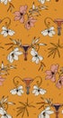 Floral vagina retro vloom pattern, seamless funny design. Cloth vulva texture , female organ erotic design. Summer tropical