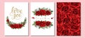 Wedding floral invite, invtation card design. Scarlet red rose flowers set
