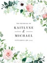 Floral vector banner vertical invitation frame with pink rose, hydrangea, eucalyptus Royalty Free Stock Photo