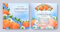 Floral vector card set with flowers of realistic orange rose, forget-me-not, white buds. Romantic 3d templates