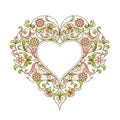 Floral vector heart in Eastern style. Be My Valentine Illustration. Elegant element for greetings design