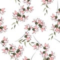 Floral vector illustration for fashion, fabric. Surface and textile print. Japanese Garden seamless pattern spring Asia Flowers Royalty Free Stock Photo