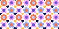 Floral vector pattern with colorful groovy retro flowers