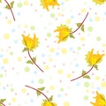 Floral Vector Scatter Pattern In Yellow And White With Polka Dotted Background