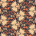 Floral vector seamless pattern. Fantastic flower, leaves. Batik style painting. Vintage background Royalty Free Stock Photo