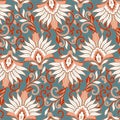 Floral vector seamless pattern. Fantastic flower, leaves. Batik style painting. Vintage background Royalty Free Stock Photo