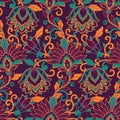 Floral vector seamless pattern. Fantastic flower, leaves. Textile bohemian print. Batik painting. Vintage Royalty Free Stock Photo
