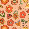 Floral vector seamless pattern with retro wildflowers Royalty Free Stock Photo