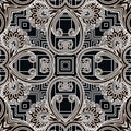 Floral vector seamless pattern. Tribal background. Ethnic repeat black and white geometry backdrop. Symmetrical line art Royalty Free Stock Photo