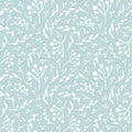 Floral vector seamless pattern. White leaves on dusty blue background. Abstract floral pattern. Vector illustration Royalty Free Stock Photo
