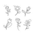 Floral vector set. Collection of doodle flowers . Hand drawn isolated elements on white