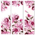 20)Floral vertical brochures set with magnolia flowers painted in watercolor style by spots