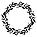 Floral vine silhouette leaves wreath, hand drawn greenery elements Royalty Free Stock Photo