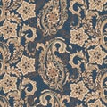 Floral vintage background with paisley ornament. Seamless vector pattern. Royalty Free Stock Photo