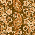 Floral vintage background with paisley ornament. Seamless vector pattern. Royalty Free Stock Photo