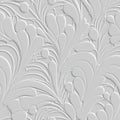 Floral vintage Baroque art nouveau style white 3d seamless pattern. Vector embossed grunge background. Repeat emboss backdrop. Royalty Free Stock Photo