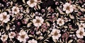 Floral vintage seamless pattern. Delicate pressed floral patterns and dried flower arrangements are placed on black