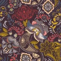 Floral vintage seamless pattern. Retro plants style. Paisley motif. Colorful damask ornament